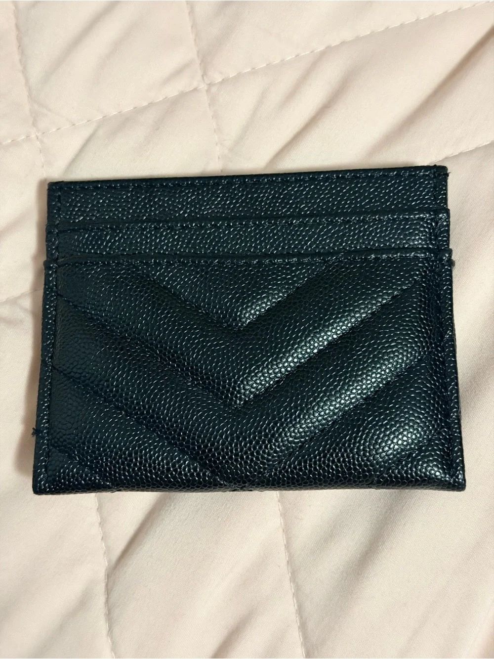 Saint Laurent Navy Blue Leather Card Holder with Gold YSL Emblem